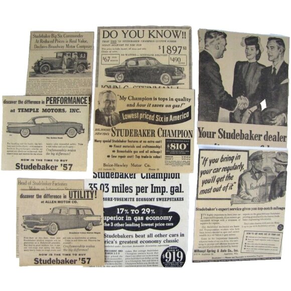 Vintage 1924-57 STUDEBAKER Car Newspaper Print Ad Lot - Picture 1 of 6